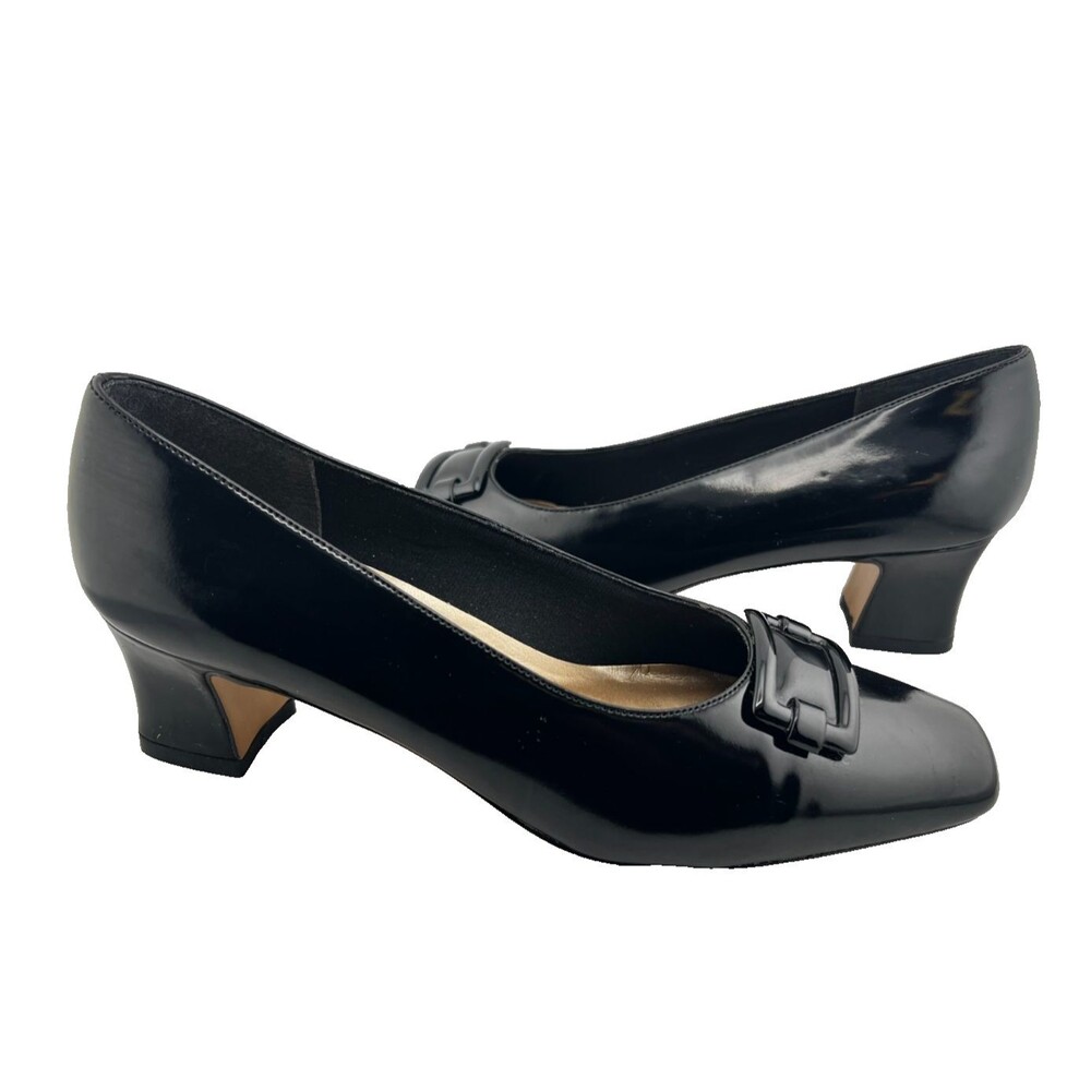 LIFE STRIDE Women's 7.5 M Block Heels Black Faux Patent Leather Y2K Prom Witchy